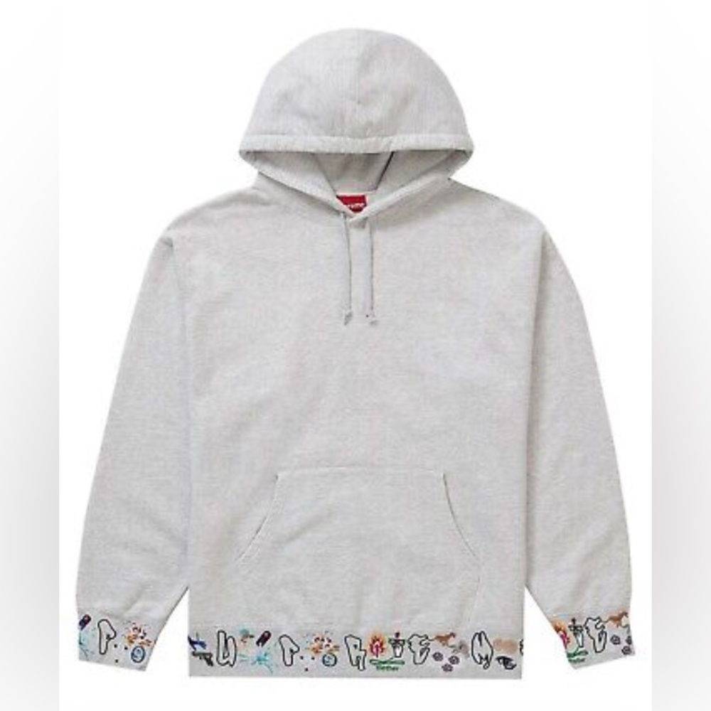 Supreme AOI Icons Hooded Sweatshirt - Ash Grey Hoodie - Size Large - NEW!